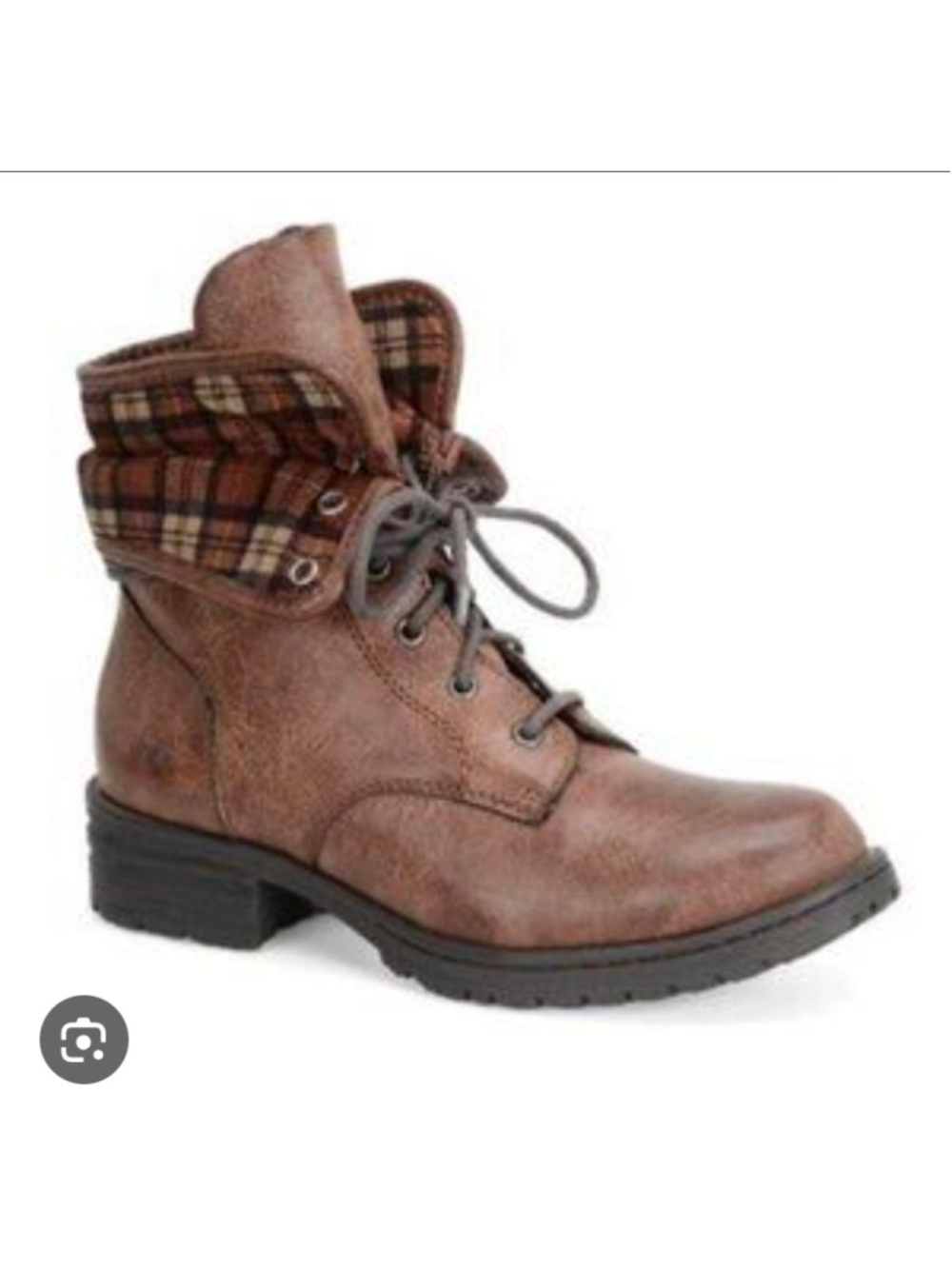 B.O.C. Brown Lace Up Combat Boots Plaid Flannel Lining Gorpcore Cabincore Sz 8